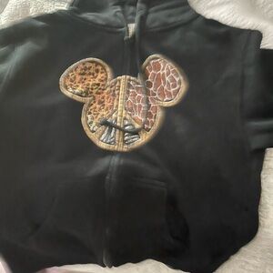 Disney Parks Black Hoodie with Animal Print Mickey Head Design